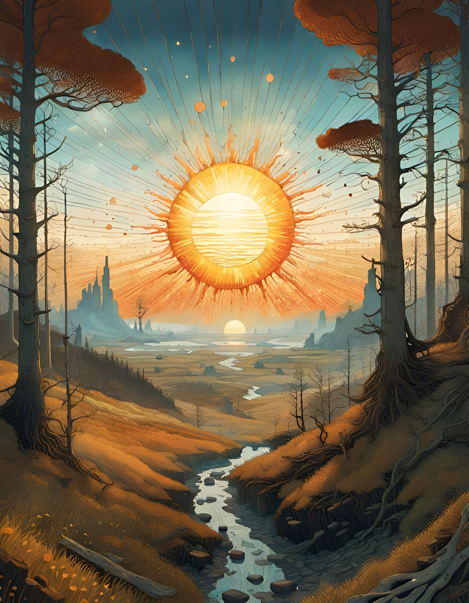 Sun Artwork in a Romanticism Style Landscape
