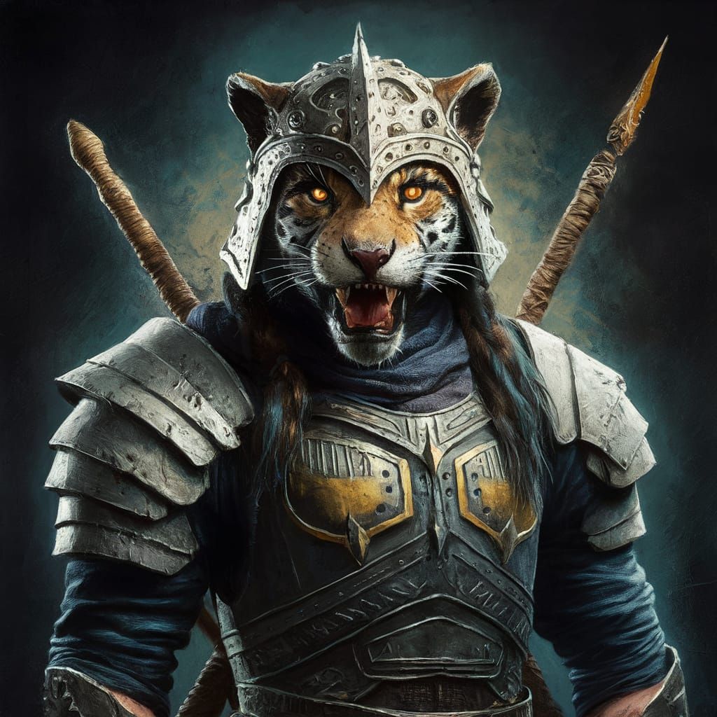 Macabre Jaguar Warrior in Impasto Dark Fantasy Style