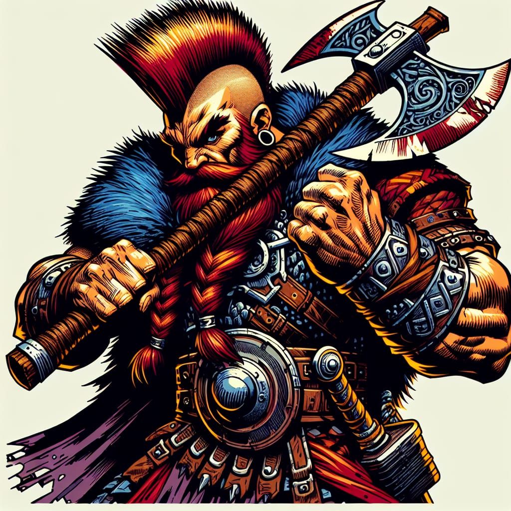 Dwarf Rune Knight with Axe, in Comic Book Style