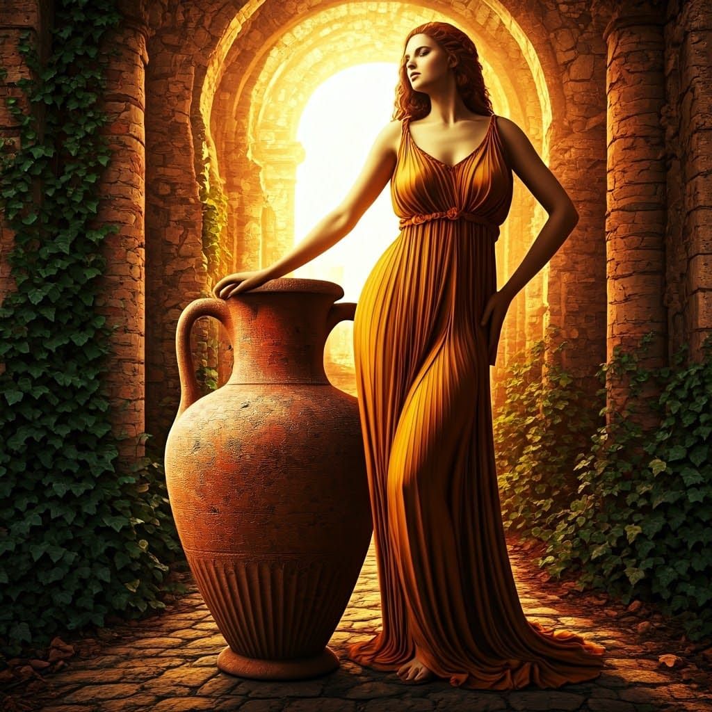Statuesque Woman with Amphora in Dreamlike Setting