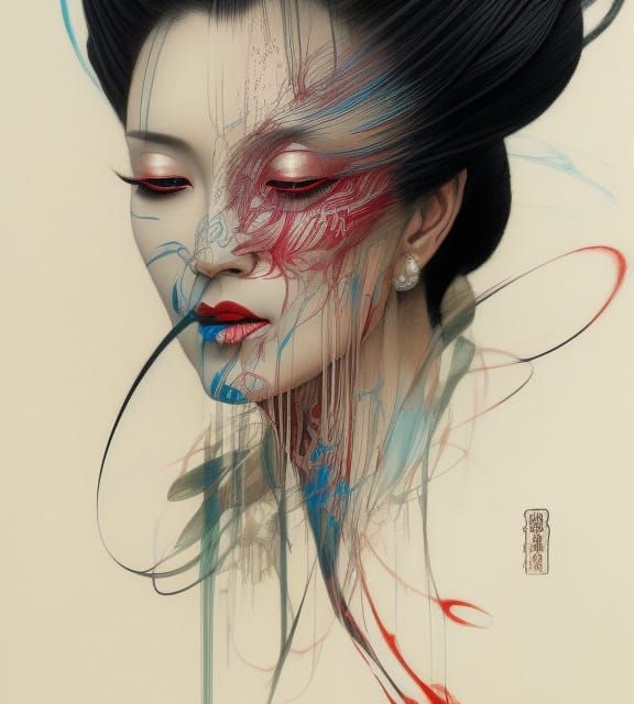 Geisha Villain Portrait in Colored Pencil Style