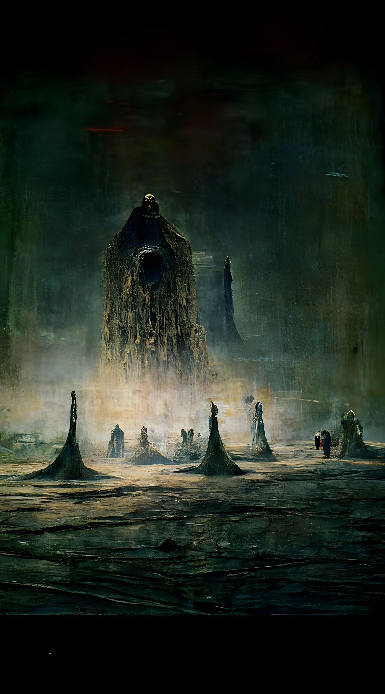 Dark Brutalist Underground Masterpiece in Realistic Oil Pain...