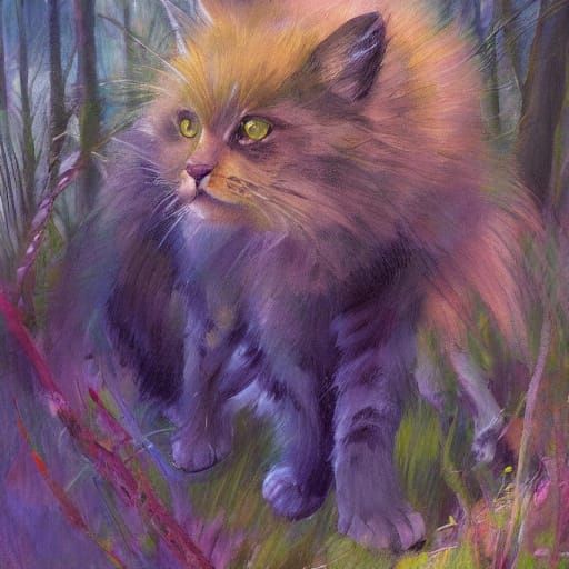 Wild Cat in Ethereal Forest Atmosphere