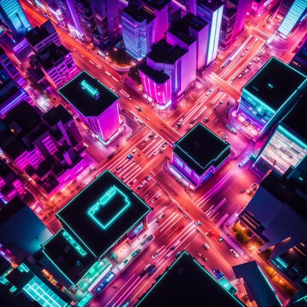 Neon Traffic Time Lapse Cityscape from Drone