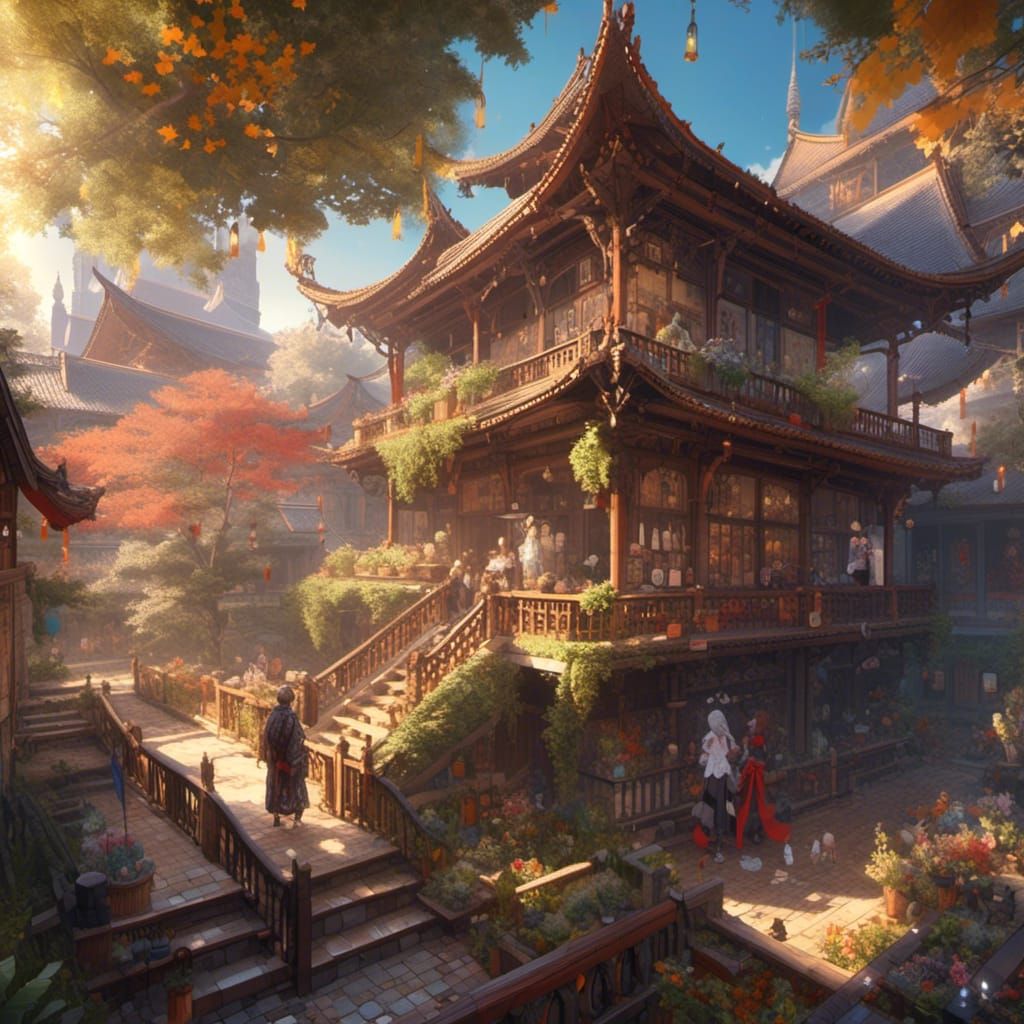 Colorful Anime Buildings in 3D Style