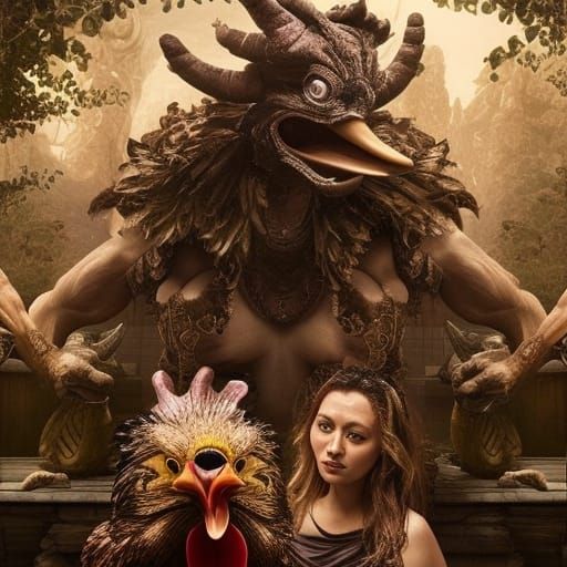 Beast with Chicken Head and Duck Feet, Woman's Face, Digital...