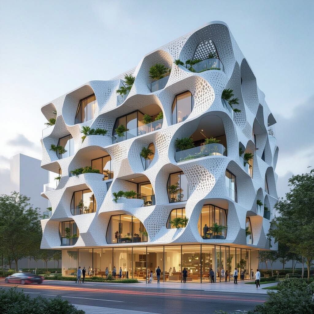 Futuristic Organic Apartment Block with Glass Balconies