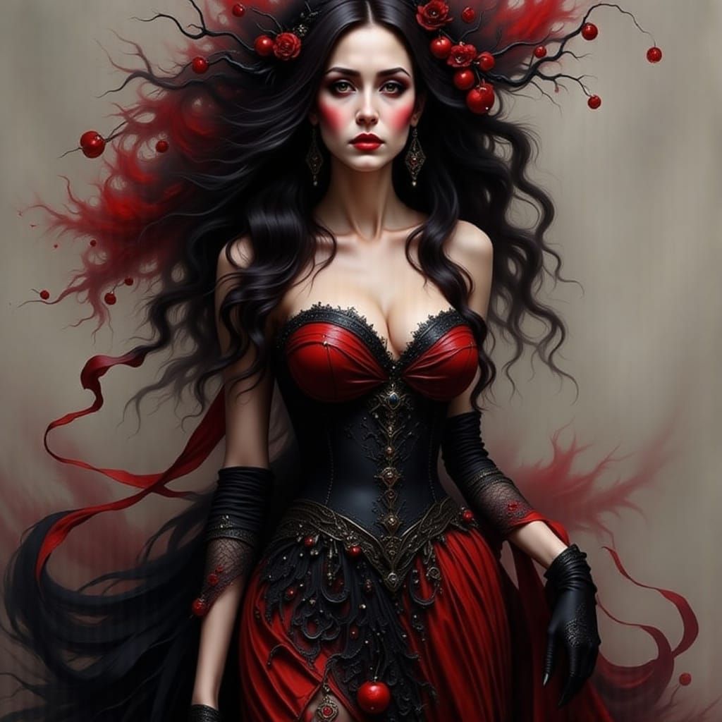 Gorgeous Woman in Striking Black and Red Outfit