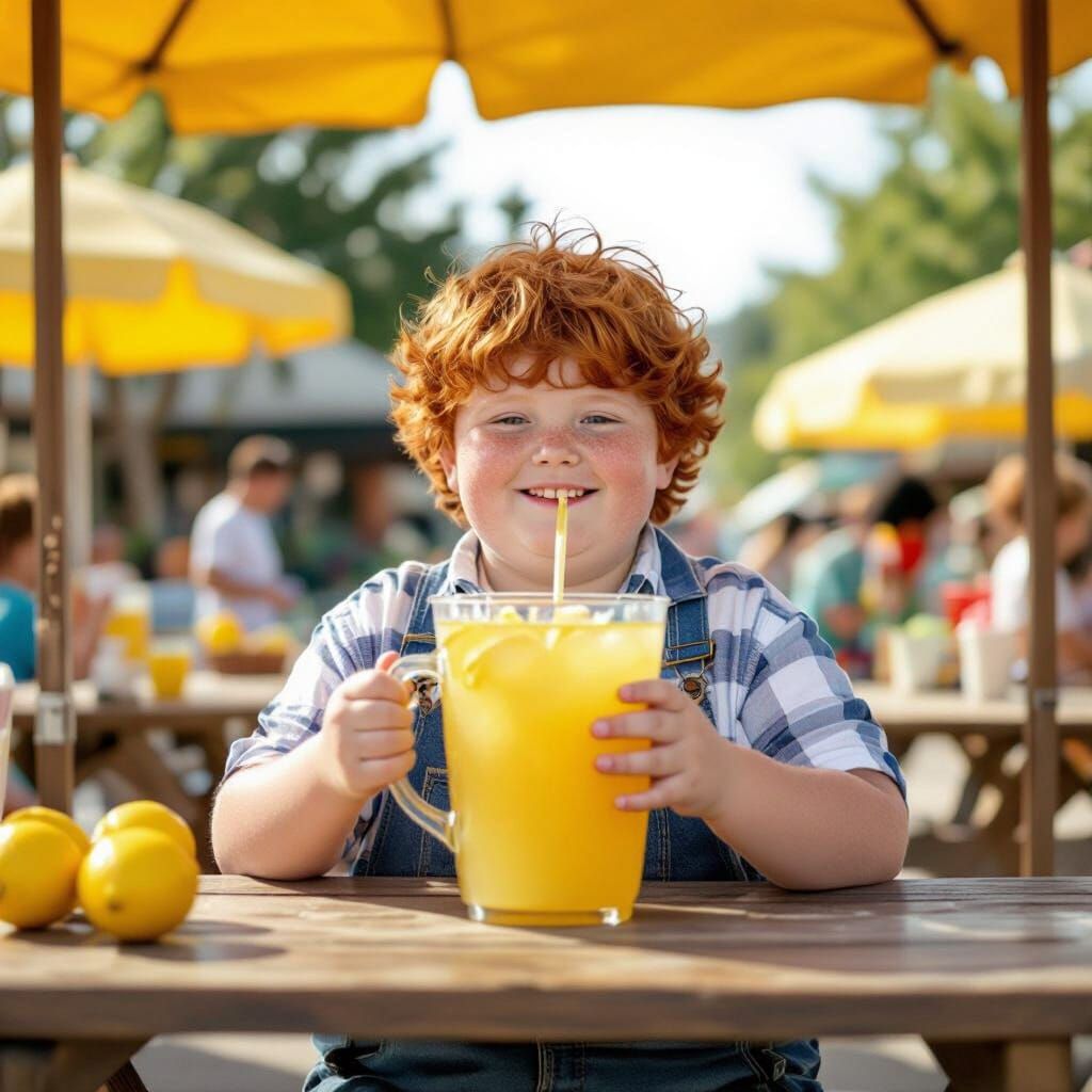 Young Ginger Boy Sells Lemonade