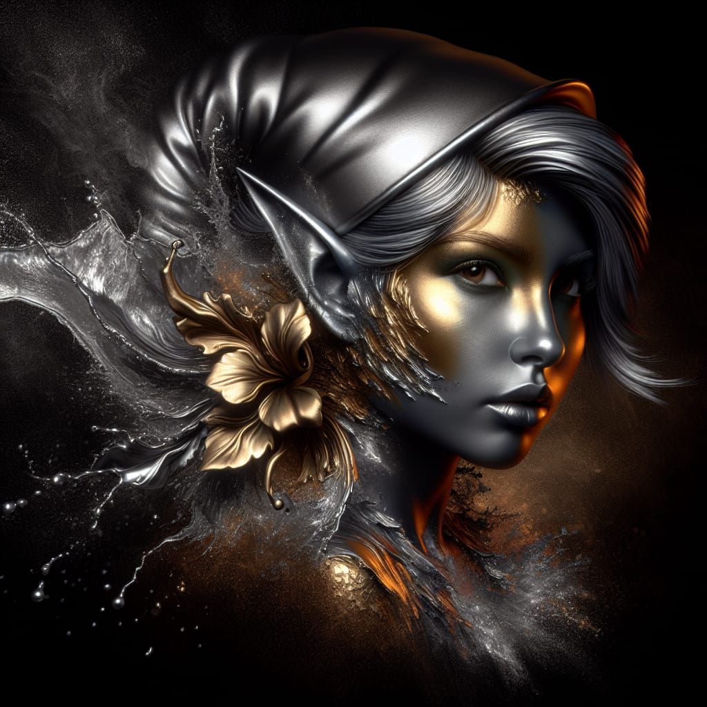 Metallic Gnome Woman Portrait in Hyperrealistic Style