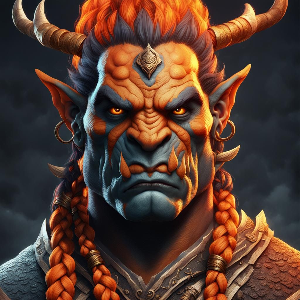 Orange Braided Hair Orc Barbarian Concept Art