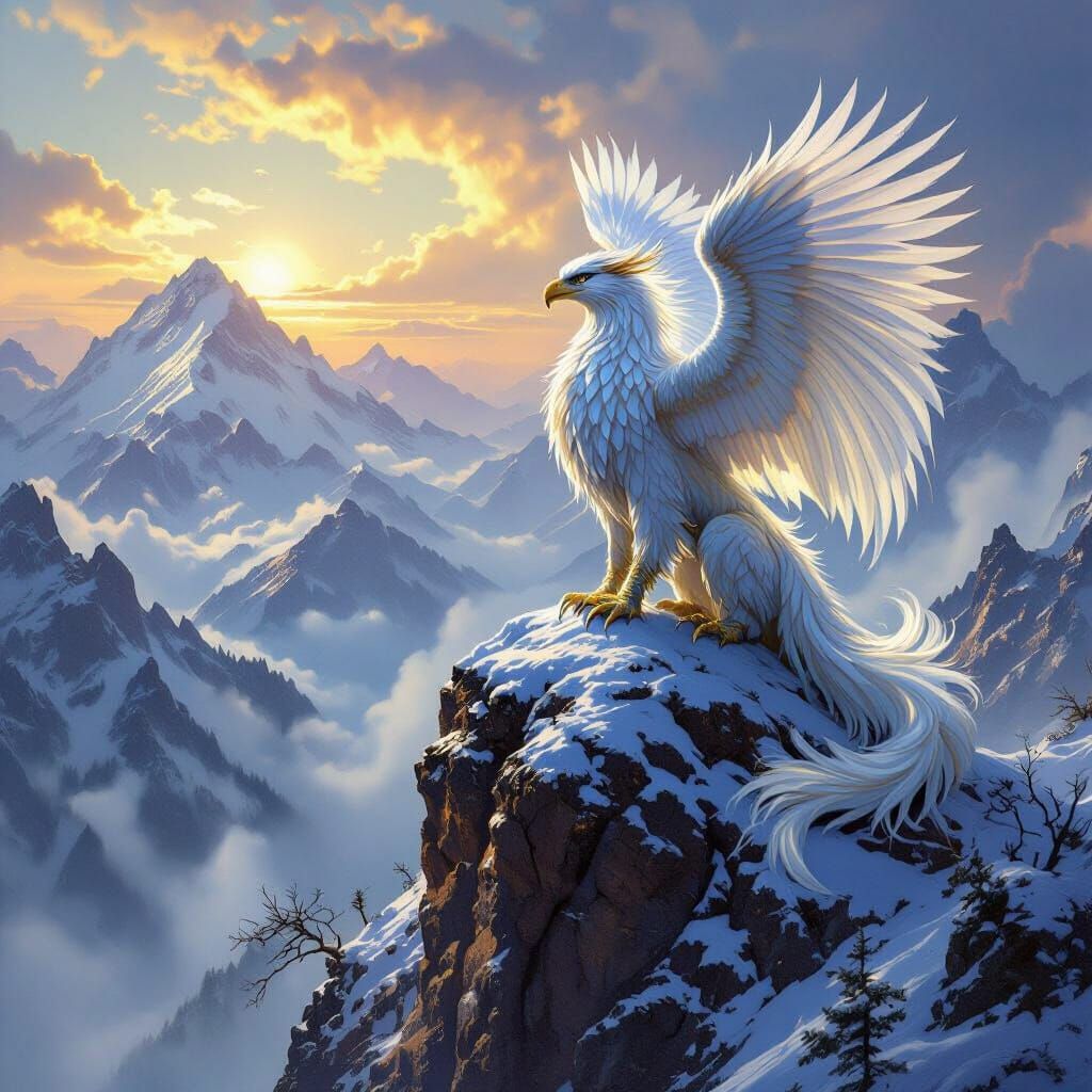 Griffin Overlook: Fantasy Realism on Snowy Peak