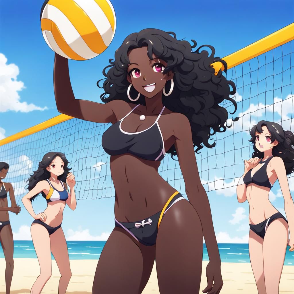 Anime-Style Girl Playing Beach Volleyball