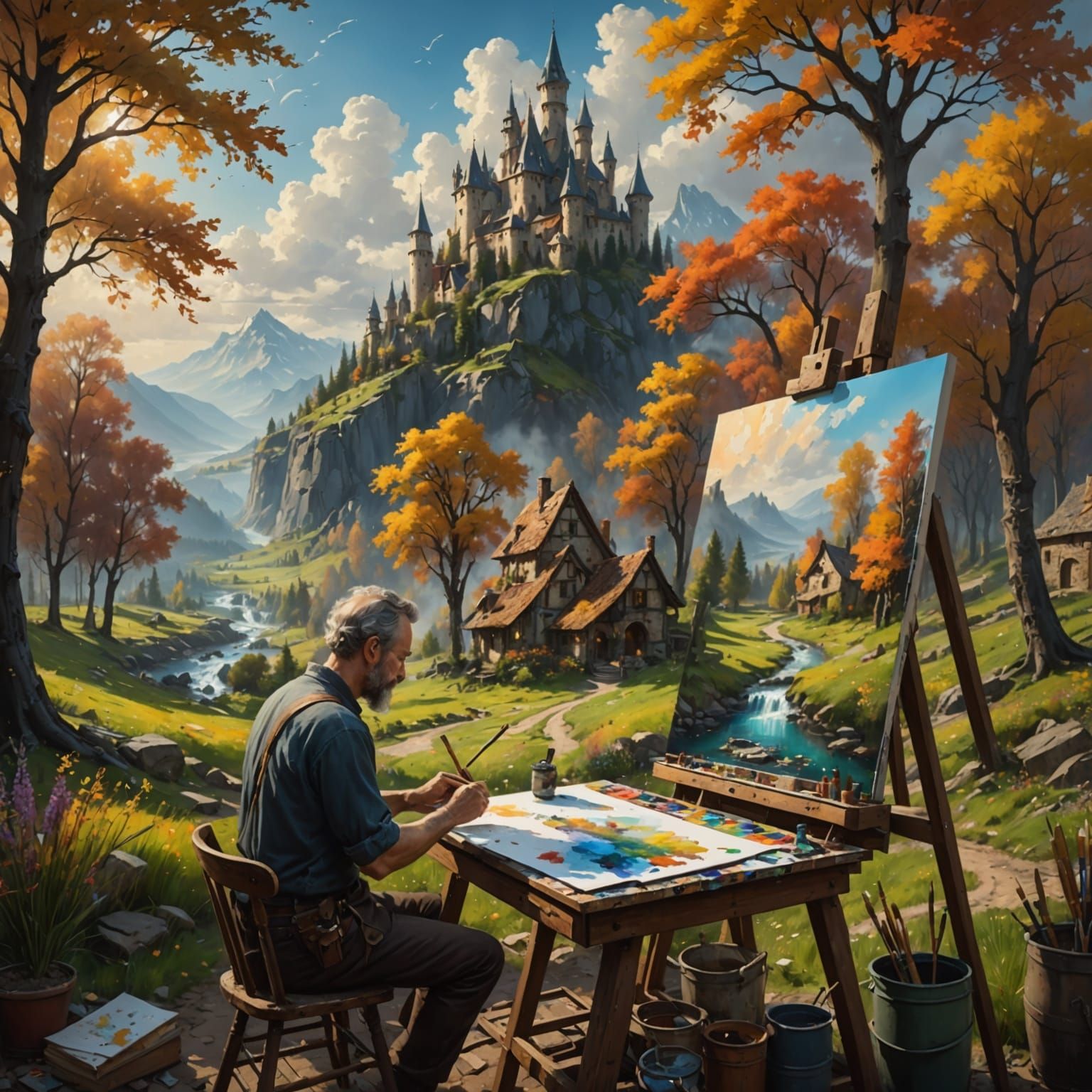 Master Painter Completes Landscape: Detailed Matte Painting