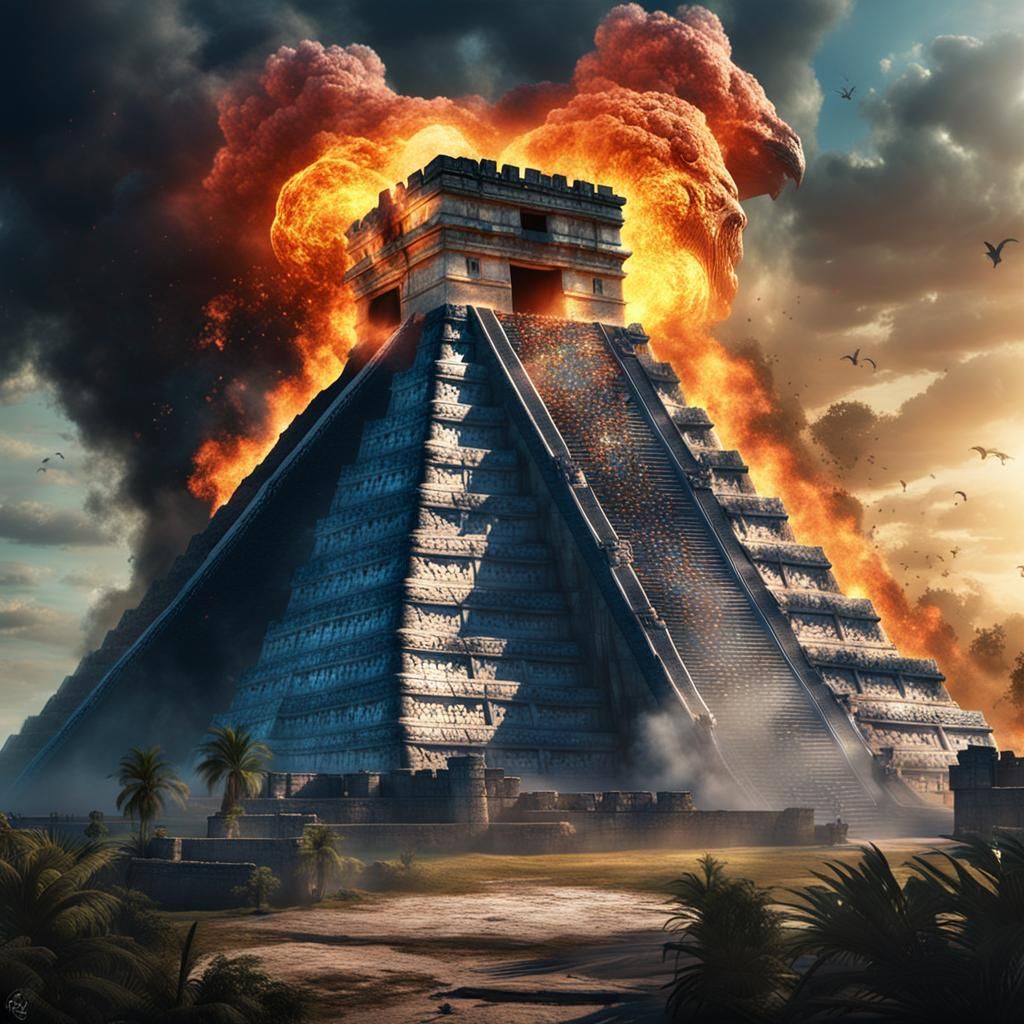 Kukulcan Descends at Chichen-Itza: Detailed Matte Painting