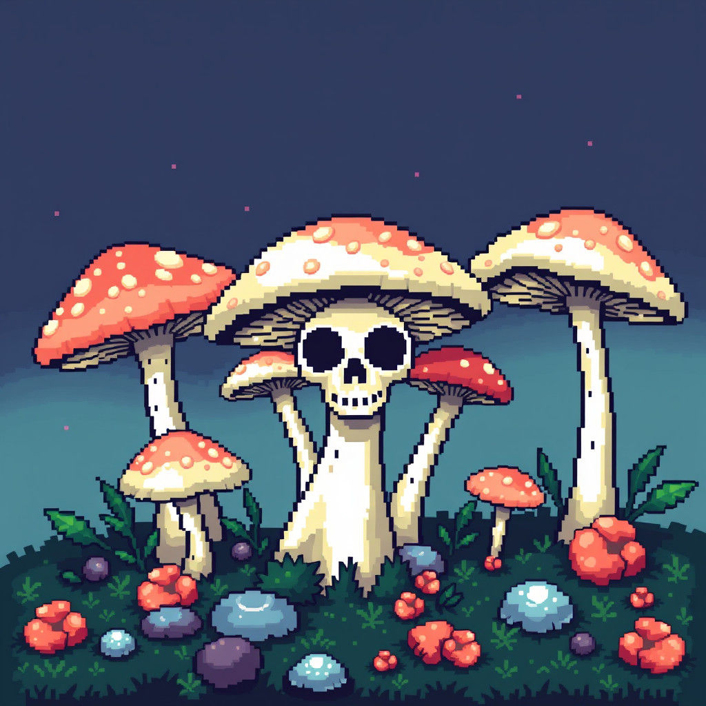 Death cap mushrooms pixel art
