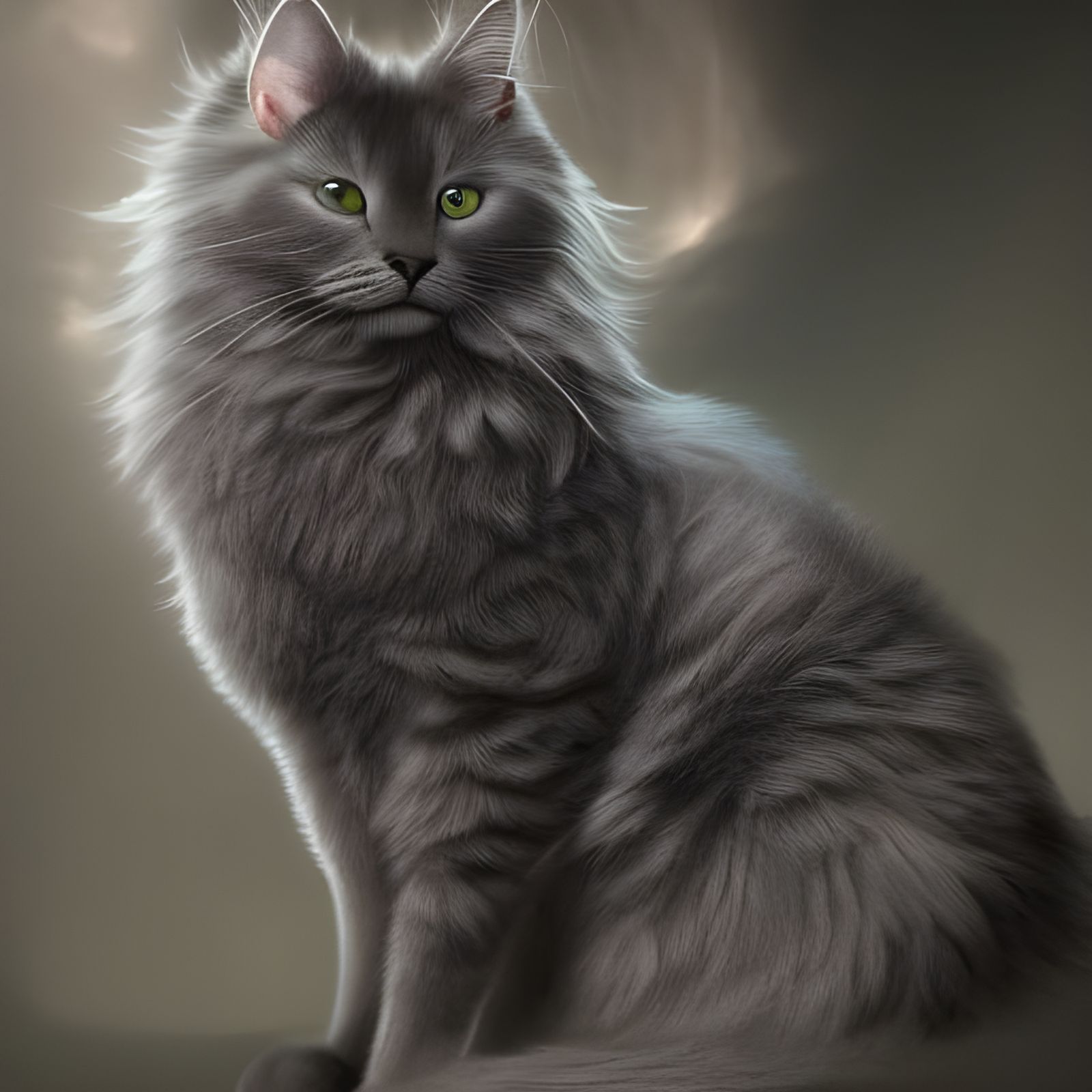 Majestic Nebelung Cat in Digital Matte Painting
