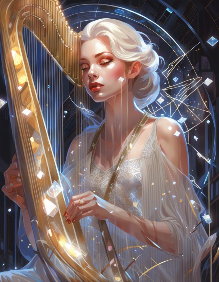Magical Harpist in Style of J.C. Leyendecker