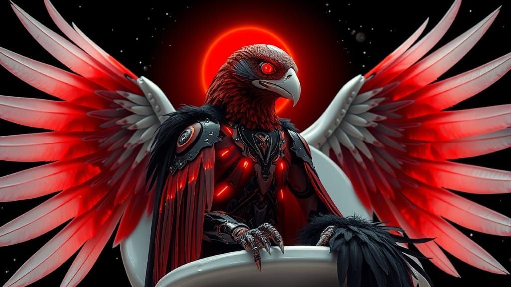 Biomechanical Falcon Portrait in Cyberpunk Style