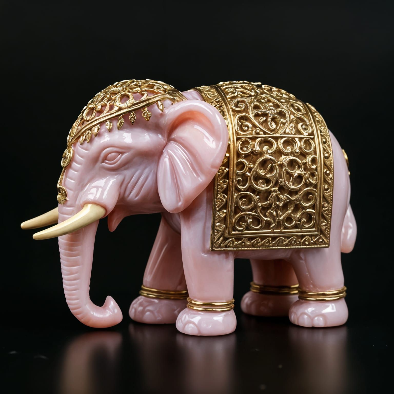Pink Opal Elephant Statuette Close-Up