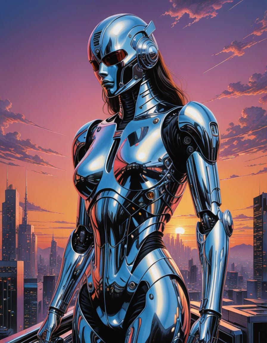 Cyberpunk Synthwave Goddess in Chrome Armor