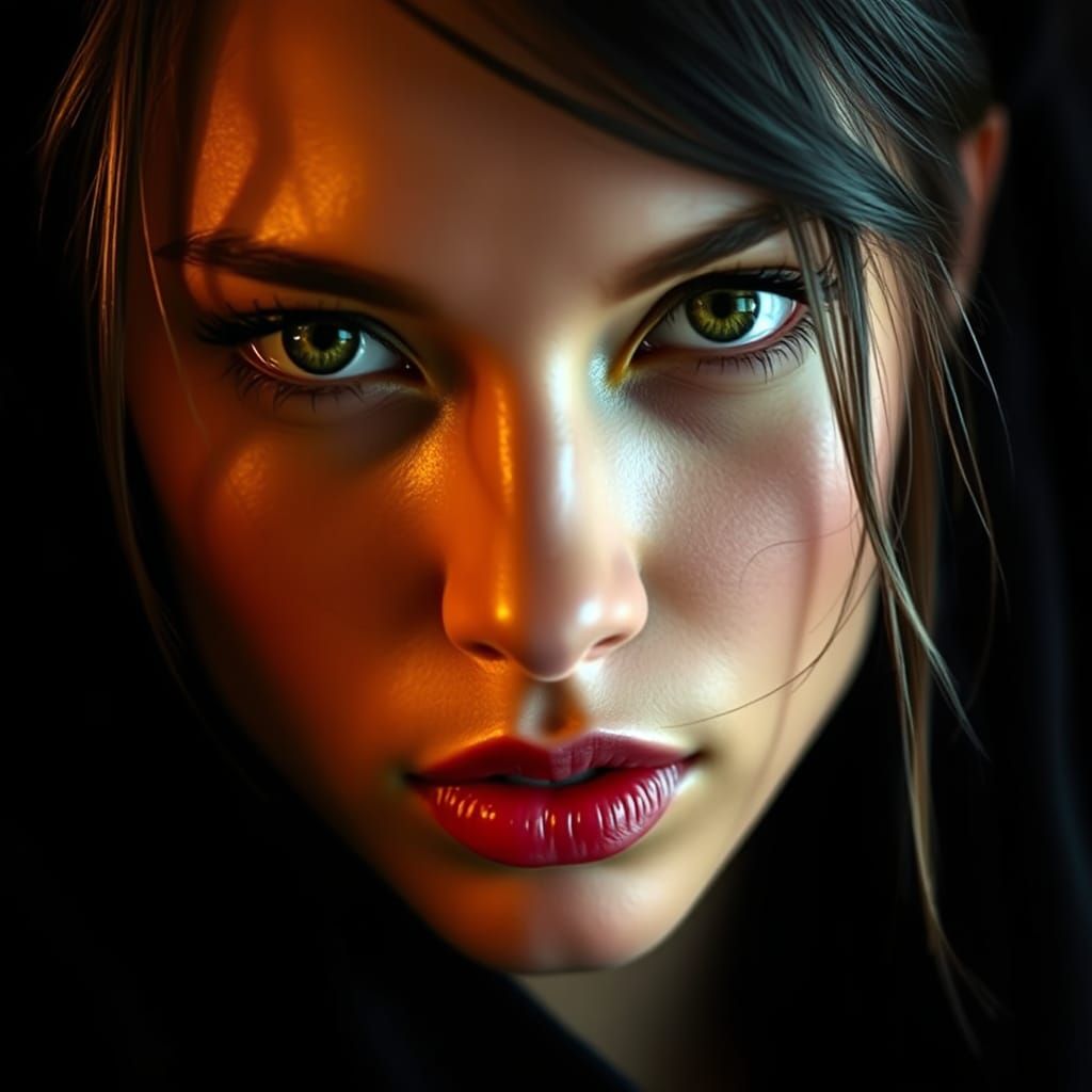 Captivating Snake-Eyed Woman in Hyperrealistic Fashion Photo