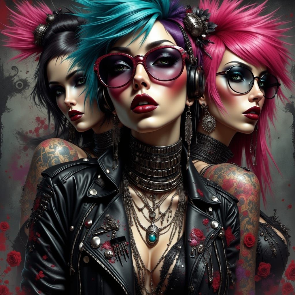 Punk Rockers in a Grunge Art Nouveau Style