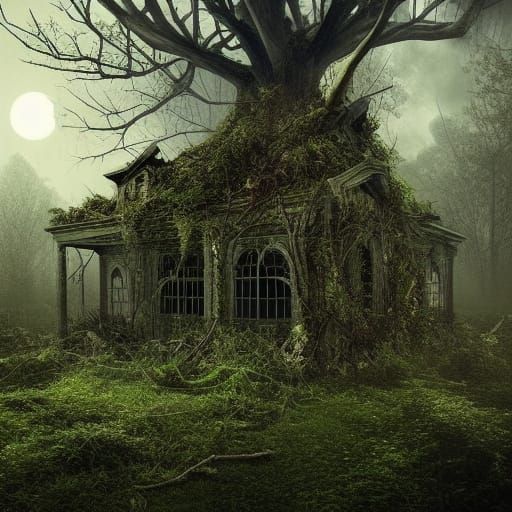 Apocalyptic Overgrown Lost Place in Halloween Woods