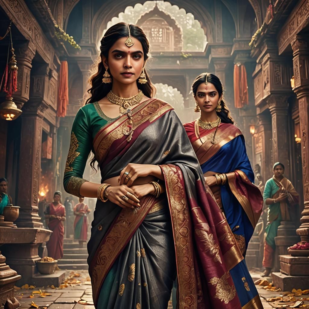 Deepika Padukone in Saree: Detailed Fantasy Portrait