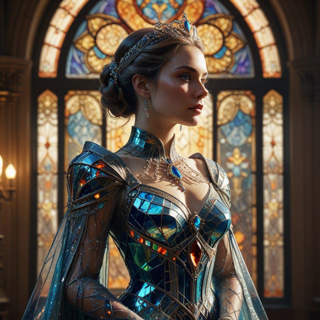 Regal Queen in Stained Glass Dress