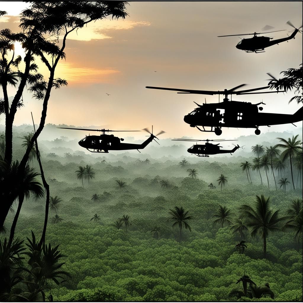 Vietnam War Scene with UH1 Helicopters