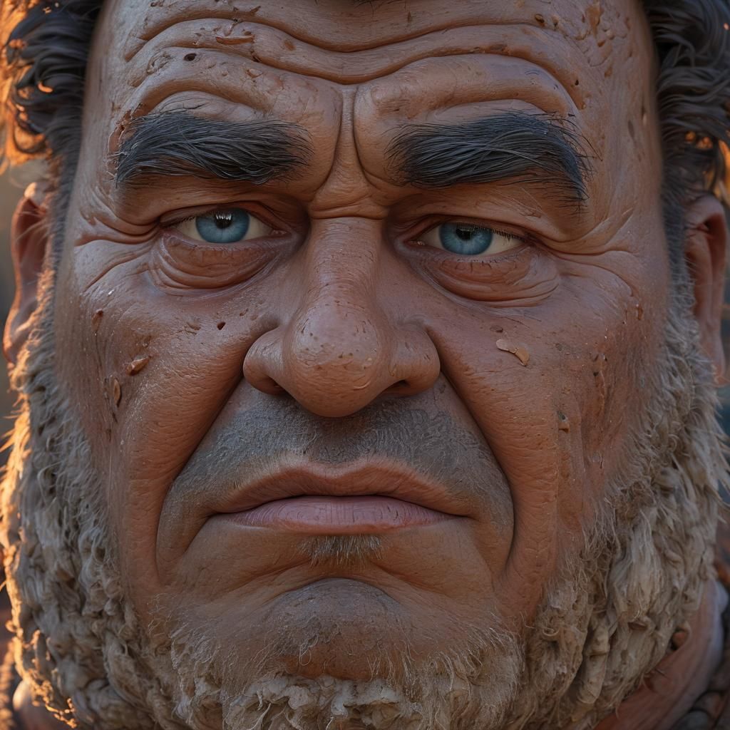 Fred Flintstone Scowling in Stone Age, Digital Art