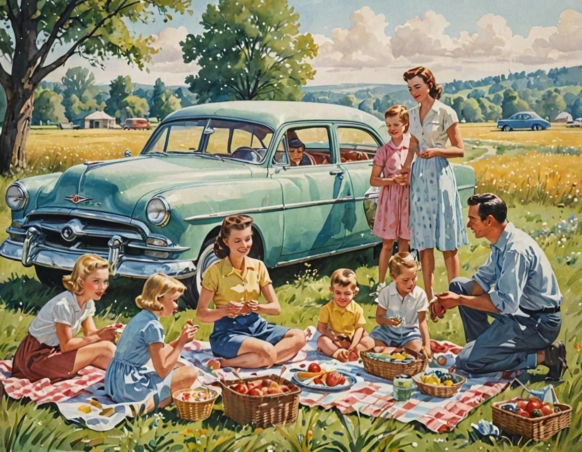 1950s Family Picnic in Propaganda Style