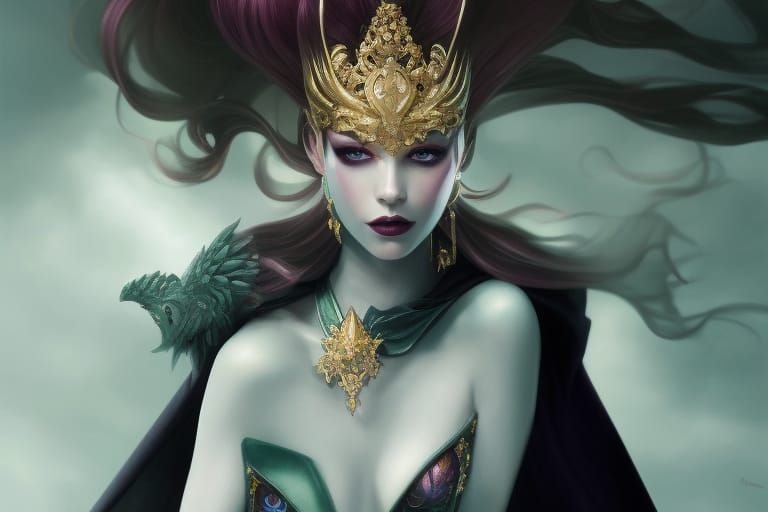 Goddess Portrait with Ombre Hair in Vaporwave Style