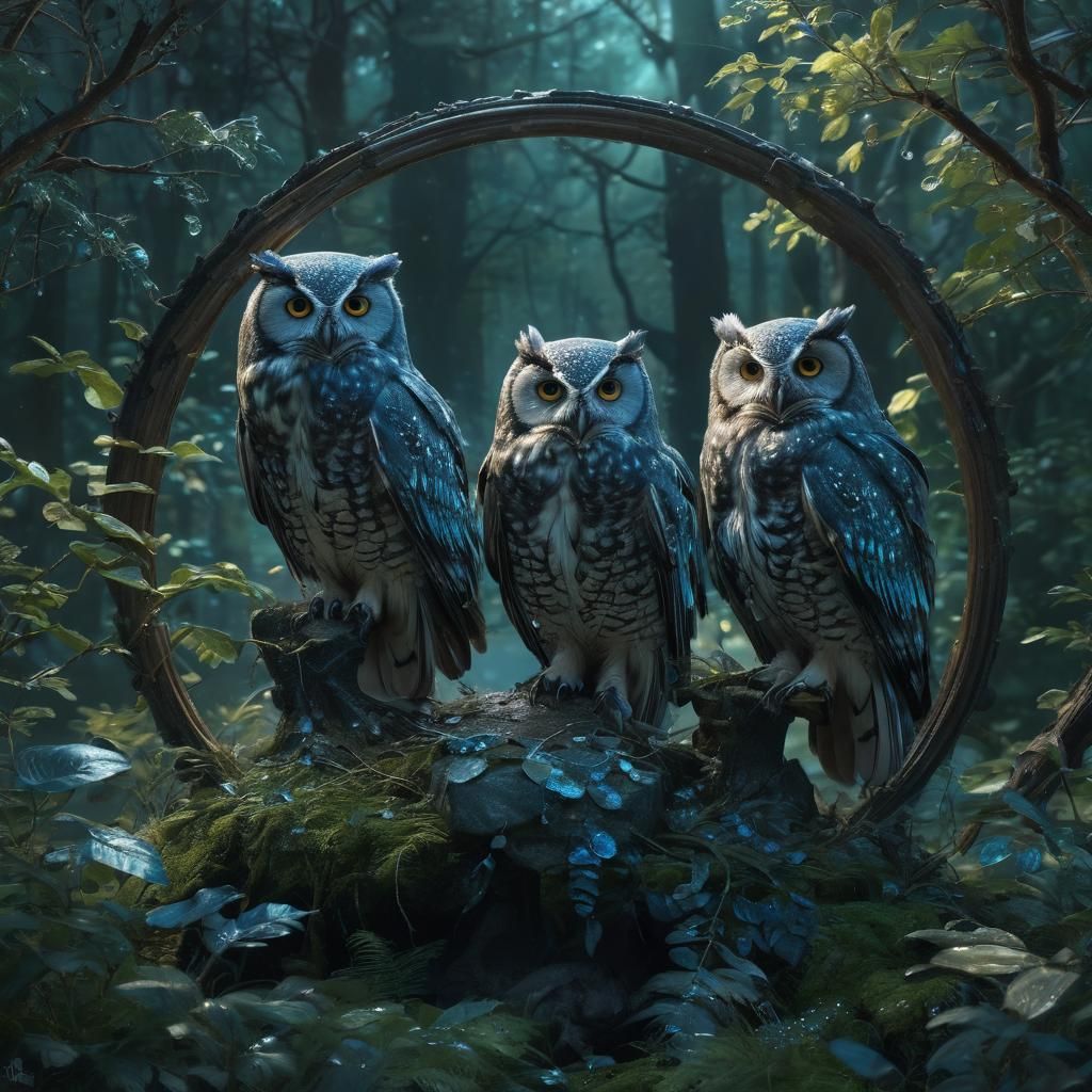 Magical Forest Clearing with Owls in Digital Art
