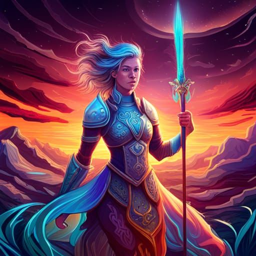 Female Knight Sidar Jabari Riding a Griffin