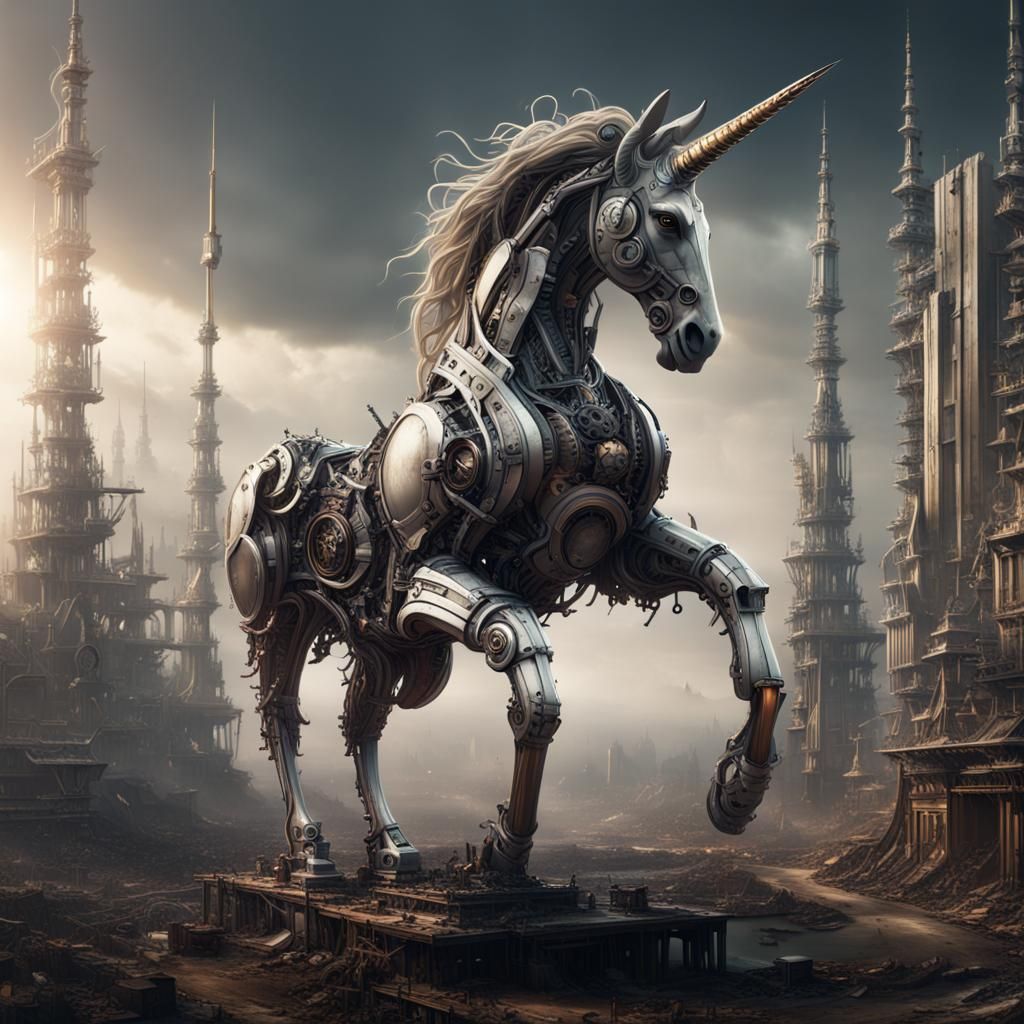 Mechanical Unicorn in Epic Digital Matte Painting