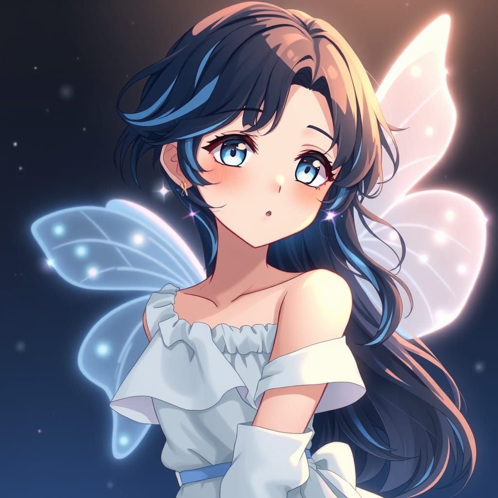 Ethereal Anime Goddess with Shimmering Wings