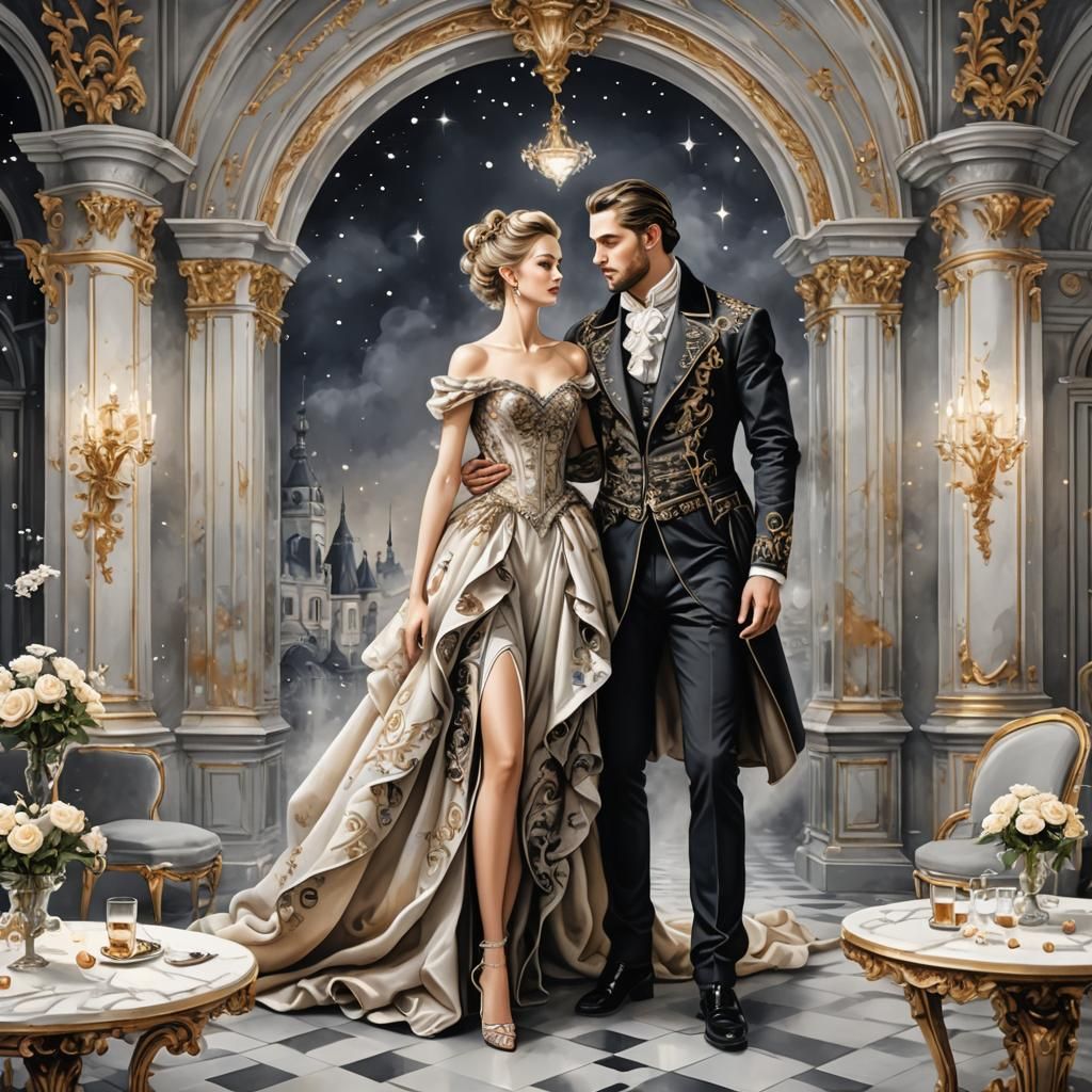 Baroque Love Couple in Airbrush Style