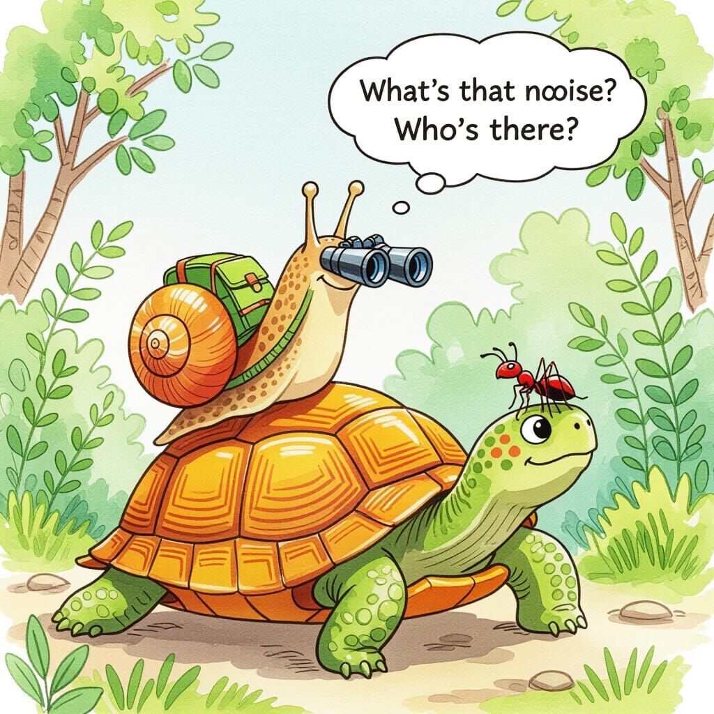 A curious snail, but fun and cute.