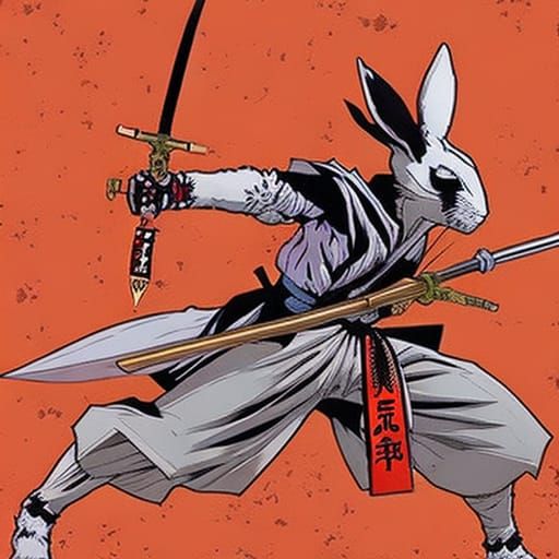 White Rabbit Samurai in Underground Comic Style