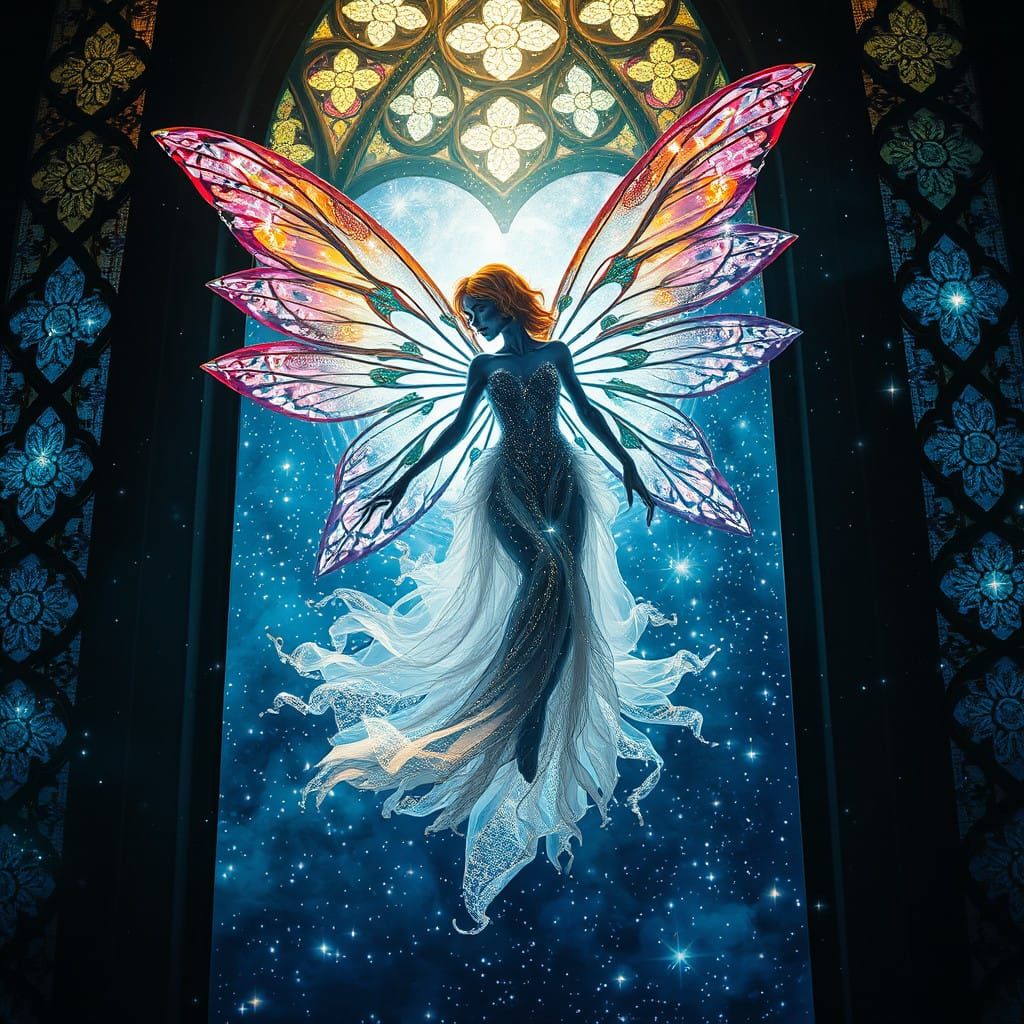 Celestial Zombie Fairy in Stained Glass Dreamscape