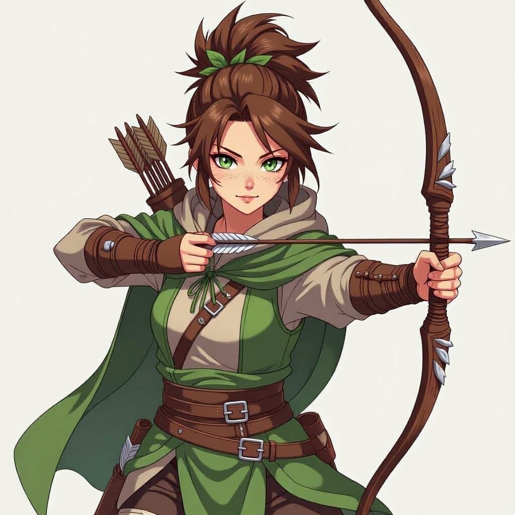 Female Archer with Fox Tooth Arrows in Anime Style