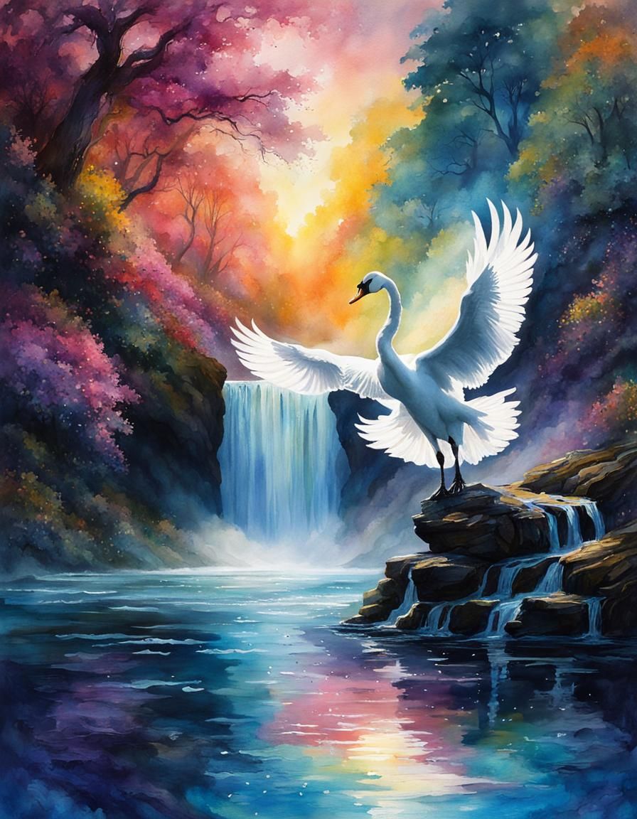 Swan Dive: Fantasycore Watercolour Landscape