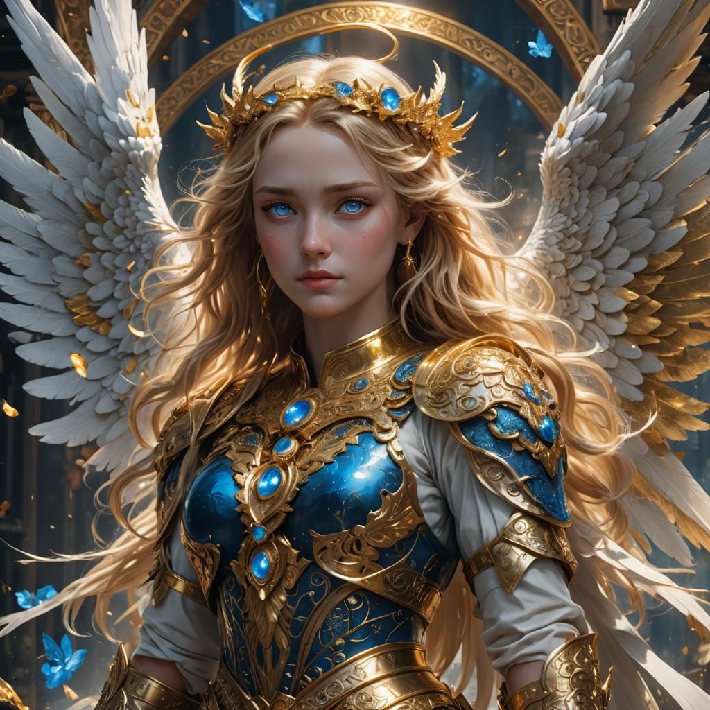 Golden Haired Angel in Heaven, Detailed Digital Art