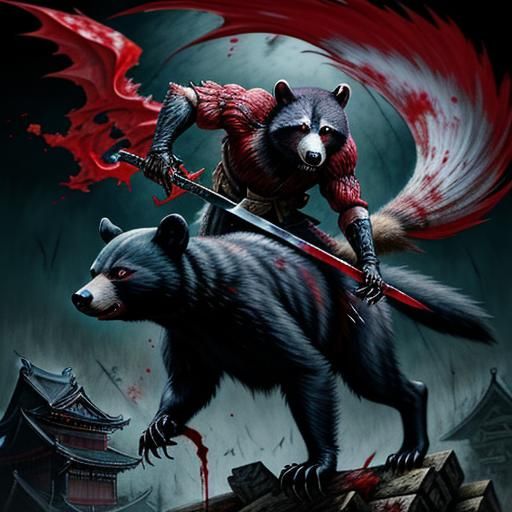 Flying Bloodied Rabid Racoon Bat on vicious venomous blood s...