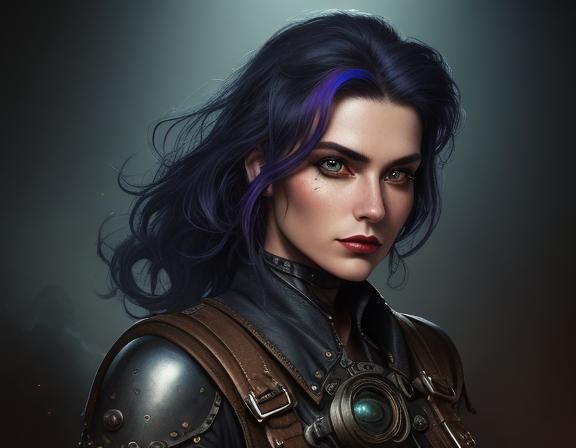 Dieselpunk portrait, medium shot, a space traveler woman wit...