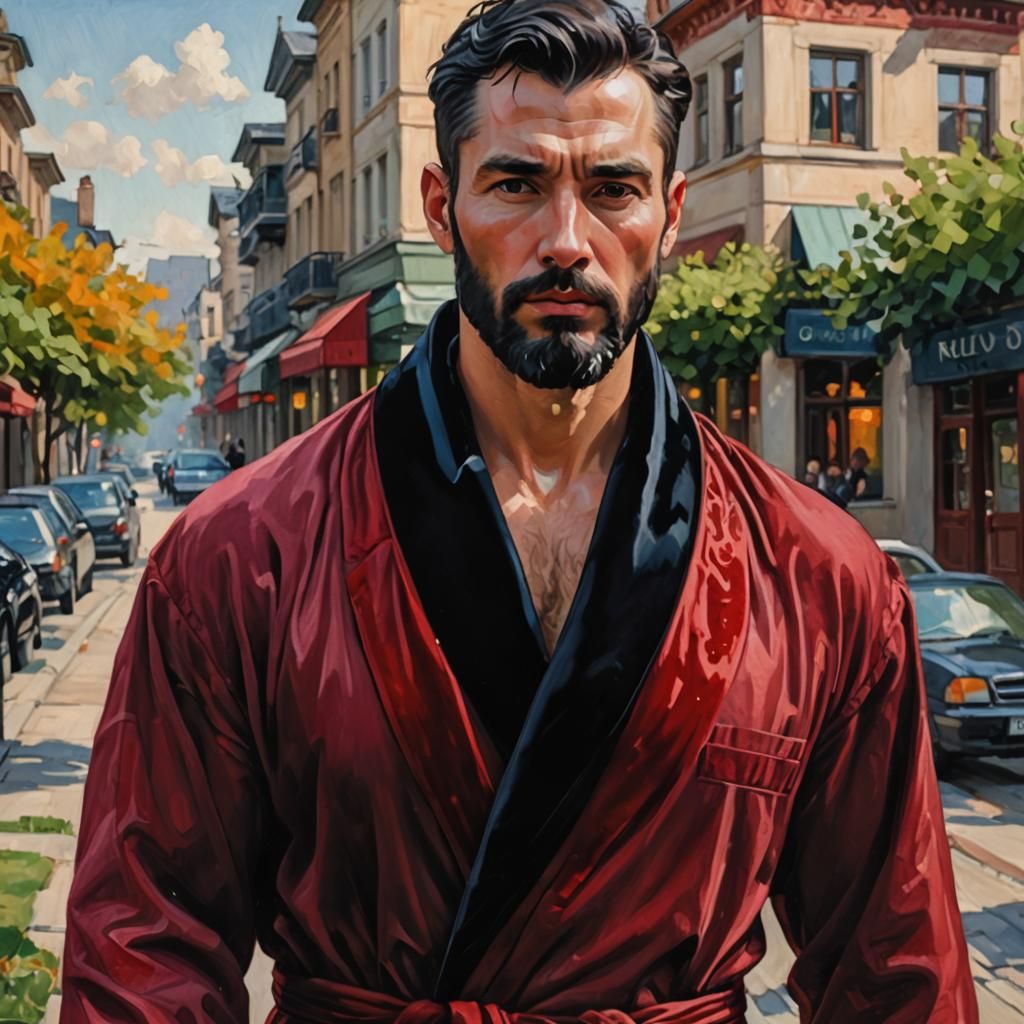 Elegant Man in Red Robe, Art Nouveau Painting