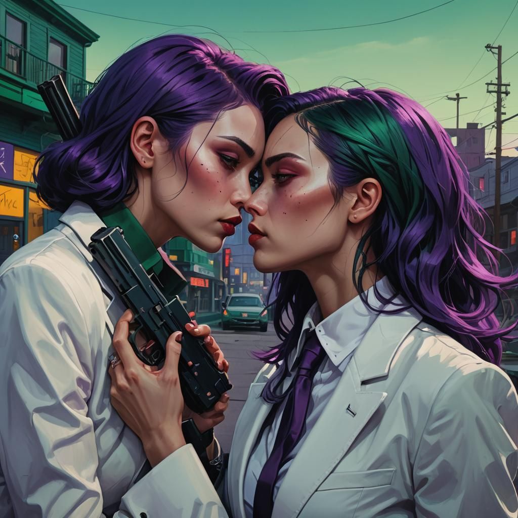 Sci-Fi Kiss: Girls with Guns in Digital Painting