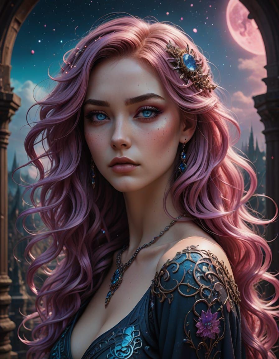 Stunning Woman with Pink Hair in Manga Anime Style